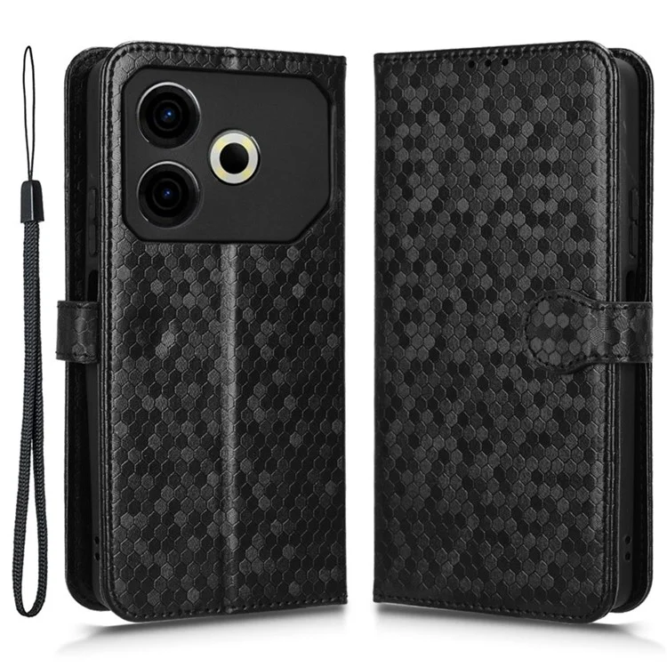 For TECNO Pova 6 Neo Case PU Leather Wallet Phone Cover with Dot Pattern Imprint - Black