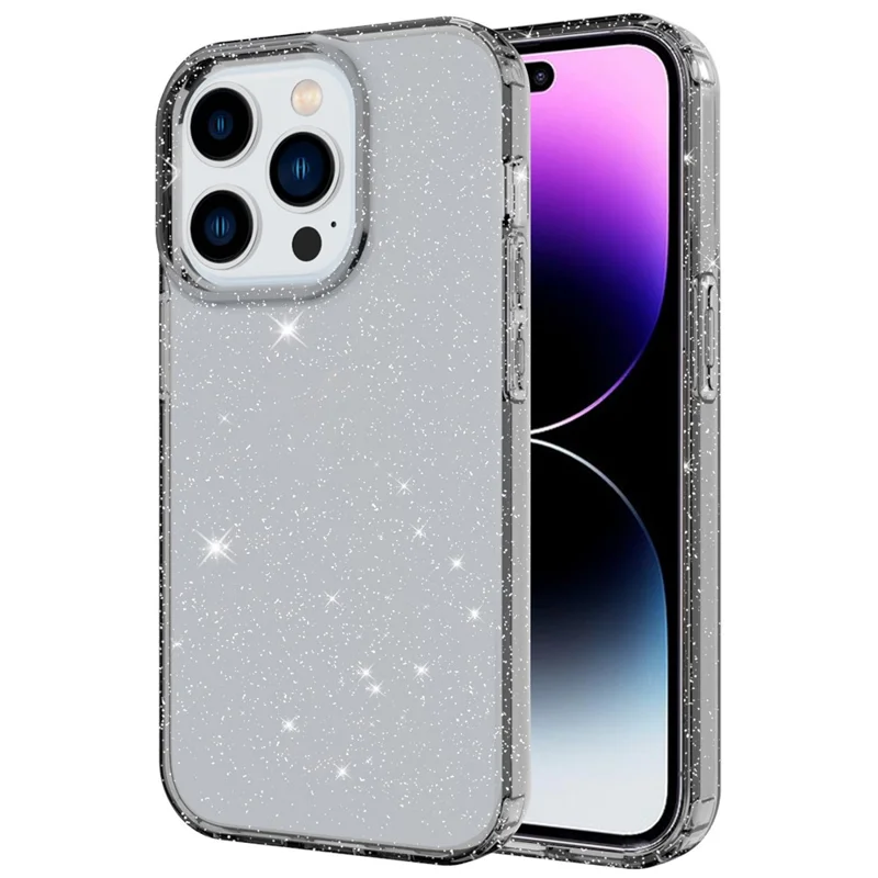 GW18 Für iPhone 14 Pro Glitterpulver-Dekor Transparenter TPU-Hülle Telefonabsturzsicher Kratzfest Cover - Transparentes Schwarz