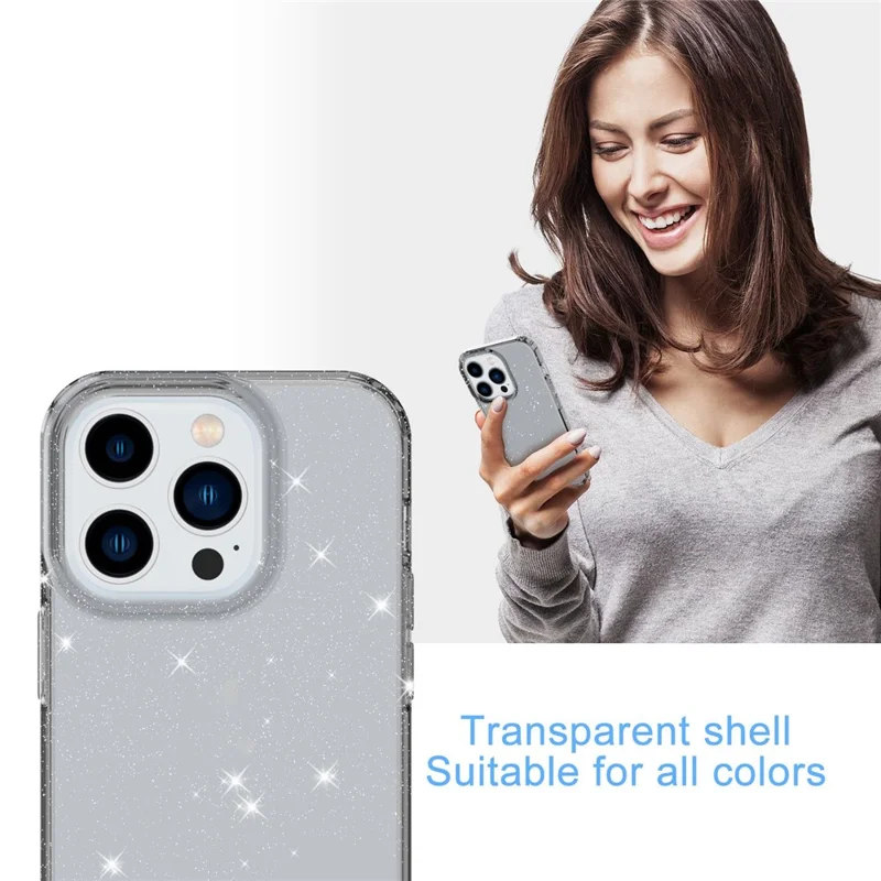 GW18 Für iPhone 14 Pro Glitterpulver-Dekor Transparenter TPU-Hülle Telefonabsturzsicher Kratzfest Cover - Transparentes Schwarz