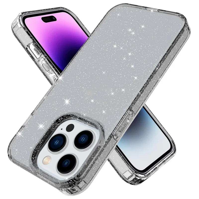 GW18 Für iPhone 14 Pro Glitterpulver-Dekor Transparenter TPU-Hülle Telefonabsturzsicher Kratzfest Cover - Transparentes Schwarz