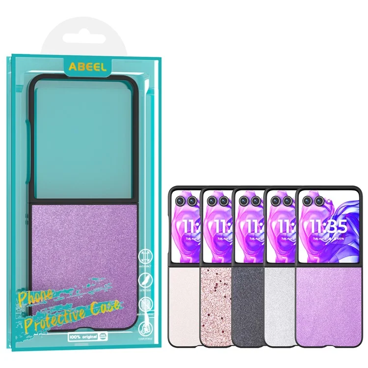 ABEEL For Motorola Razr 50 5G Funda Brillo Cuero PU+PC Cubierta del Teléfono - Púrpura