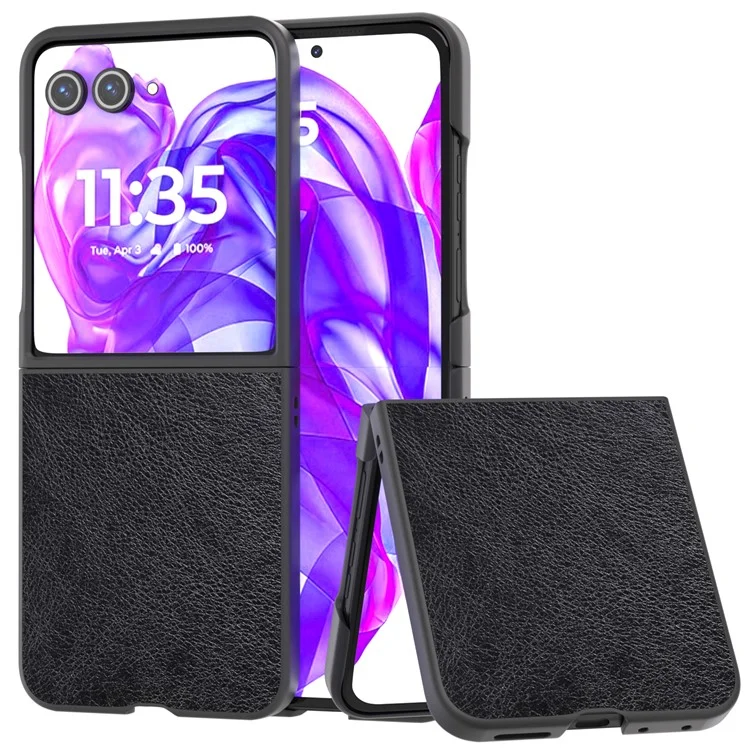 ABEEL Pour Motorola Razr 50 Ultra 5G Étui Texture Litchi Cuir PU+PC Housse de Téléphone - Noir