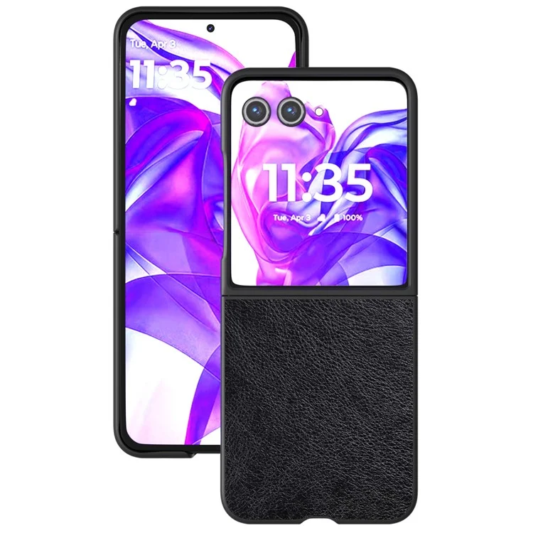 ABEEL Pour Motorola Razr 50 Ultra 5G Étui Texture Litchi Cuir PU+PC Housse de Téléphone - Noir