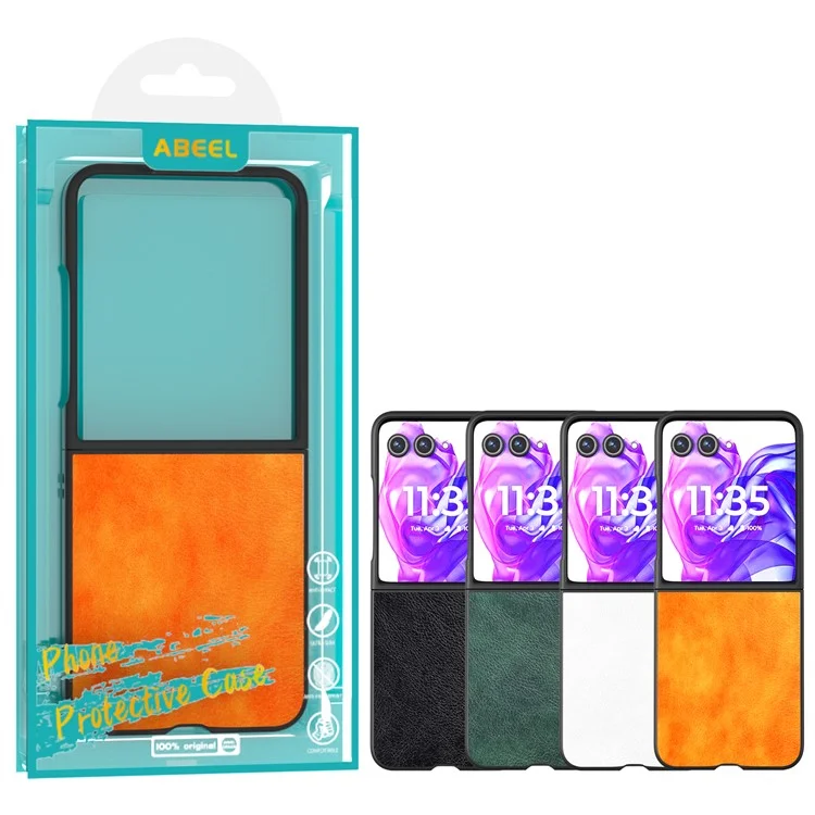 ABEEL Pour Motorola Razr 50 Ultra 5G Étui Texture Litchi Cuir PU+PC Housse de Téléphone - Noir