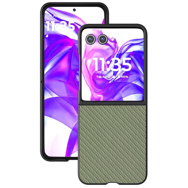 ABEEL For Motorola Razr 50 Ultra 5G Phone Case Carbon Fiber Texture PU+PC Cover - Green