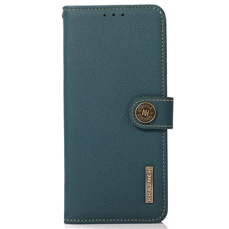 KHAZNEH For Xiaomi Redmi 13 5G / 13 4G Case Genuine Cow Leather RFID Blocking Wallet Phone Cover - Green