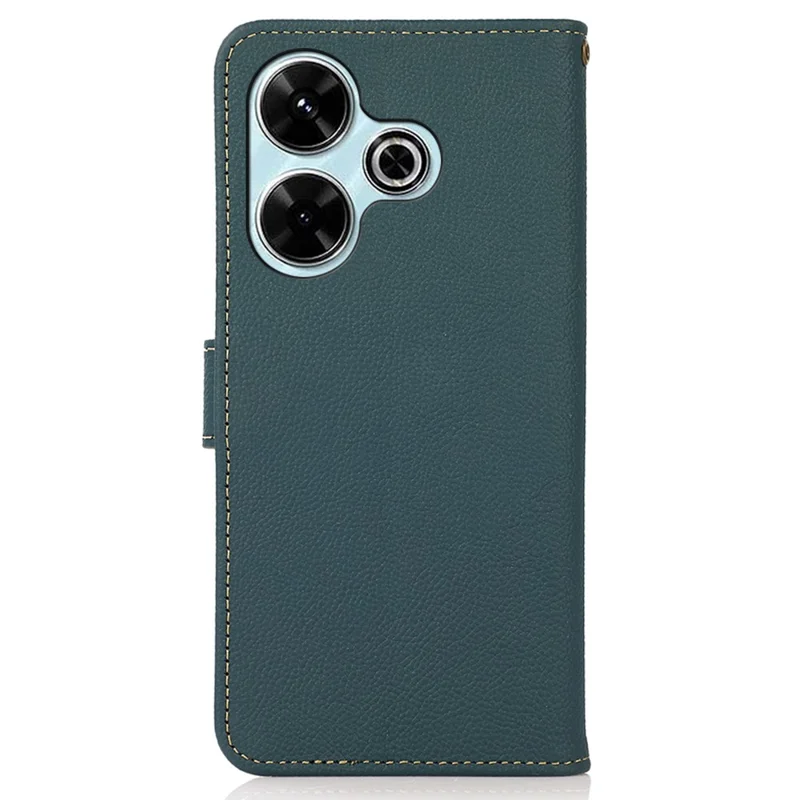 KHAZNEH For Xiaomi Redmi 13 5G / 13 4G Case Genuine Cow Leather RFID Blocking Wallet Phone Cover - Green