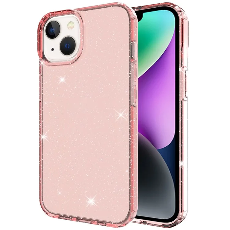 GW18 For iPhone 14 Transparent Glitter Powder Anti-Scratch Soft TPU Case Phone Back Cover - Transparent Pink
