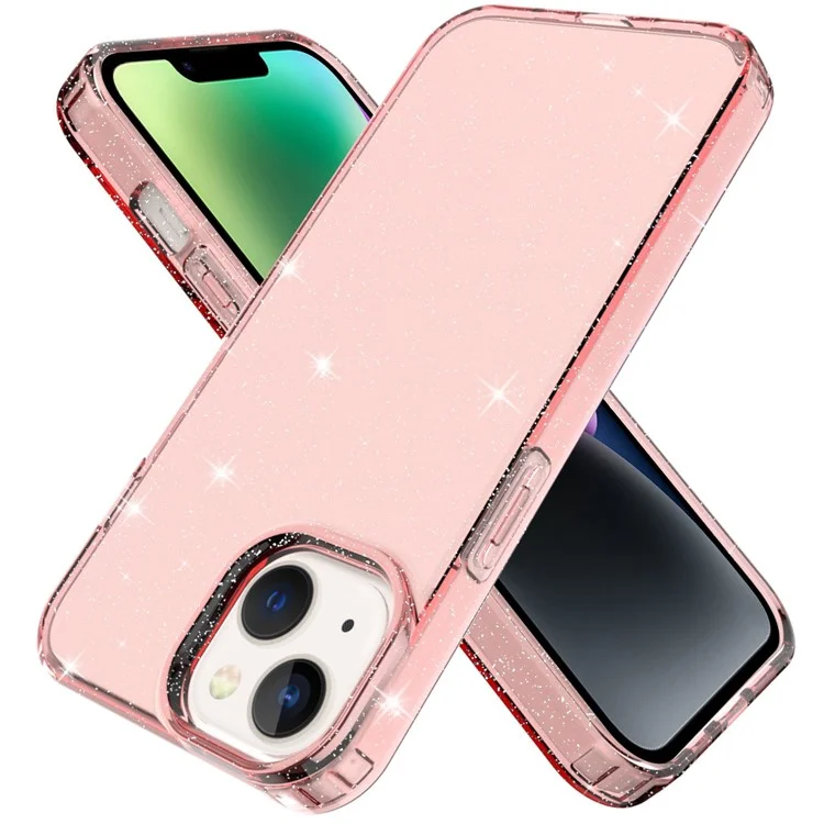 GW18 For iPhone 14 Transparent Glitter Powder Anti-Scratch Soft TPU Case Phone Back Cover - Transparent Pink