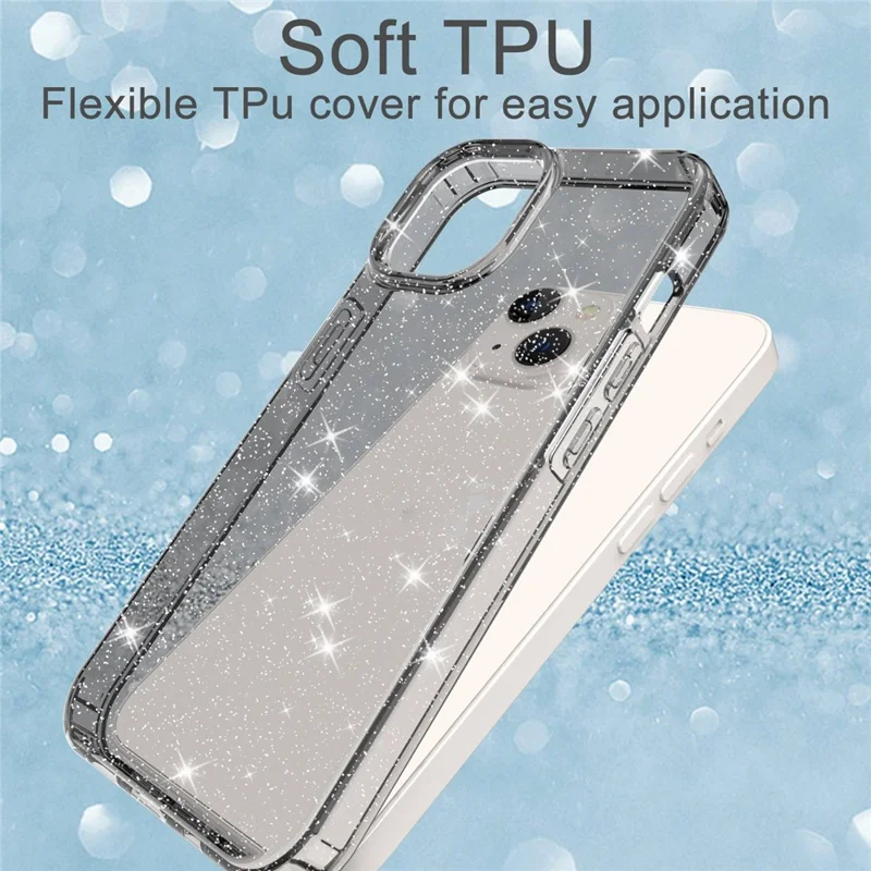 GW18 för iPhone 14 Transparent Glitterpulver Skärmskyddande Mjuk TPU Hölje - Transparent Svart