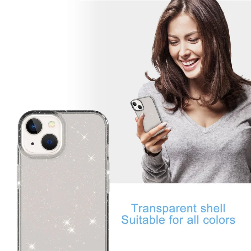 GW18 för iPhone 14 Transparent Glitterpulver Skärmskyddande Mjuk TPU Hölje - Transparent Svart