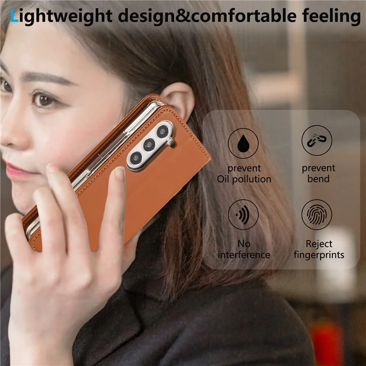 ABEEL For Samsung Galaxy Z Fold6 5G Phone Case RFID Blocking Leather Flip Cover - Brown