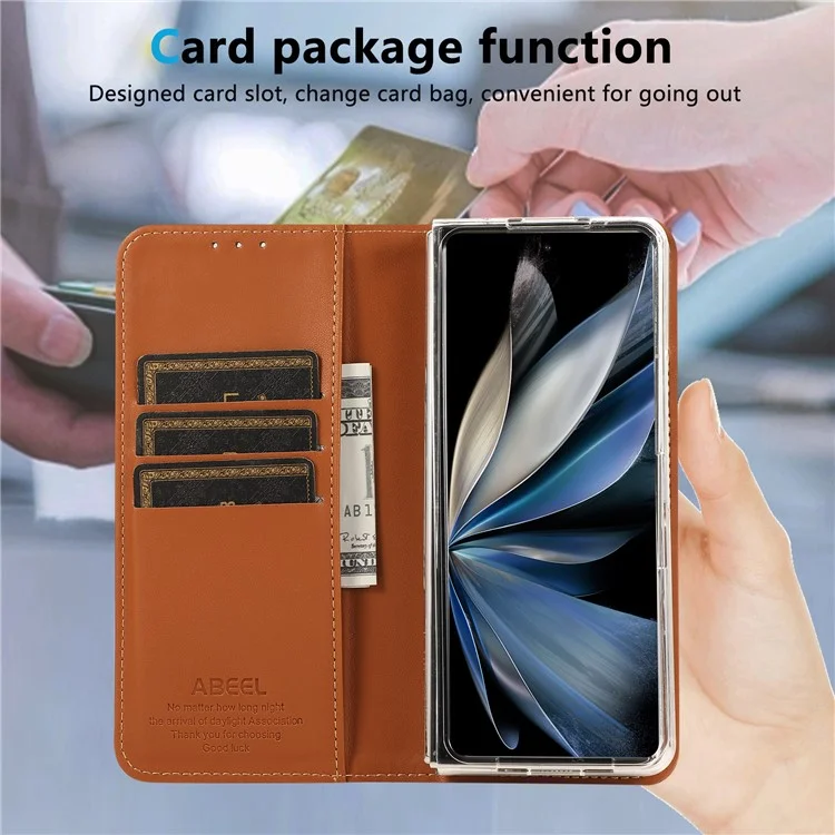 ABEEL For Samsung Galaxy Z Fold6 5G Phone Case RFID Blocking Leather Flip Cover - Brown