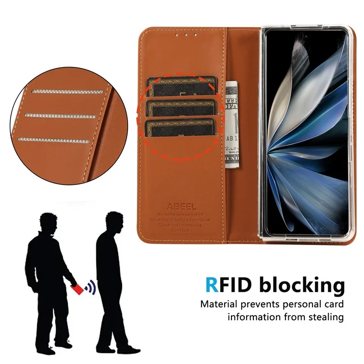 ABEEL For Samsung Galaxy Z Fold6 5G Phone Case RFID Blocking Leather Flip Cover - Brown