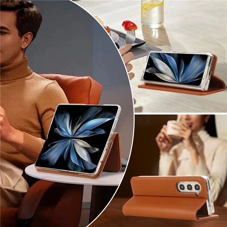 ABEEL For Samsung Galaxy Z Fold6 5G Phone Case RFID Blocking Leather Flip Cover - Brown