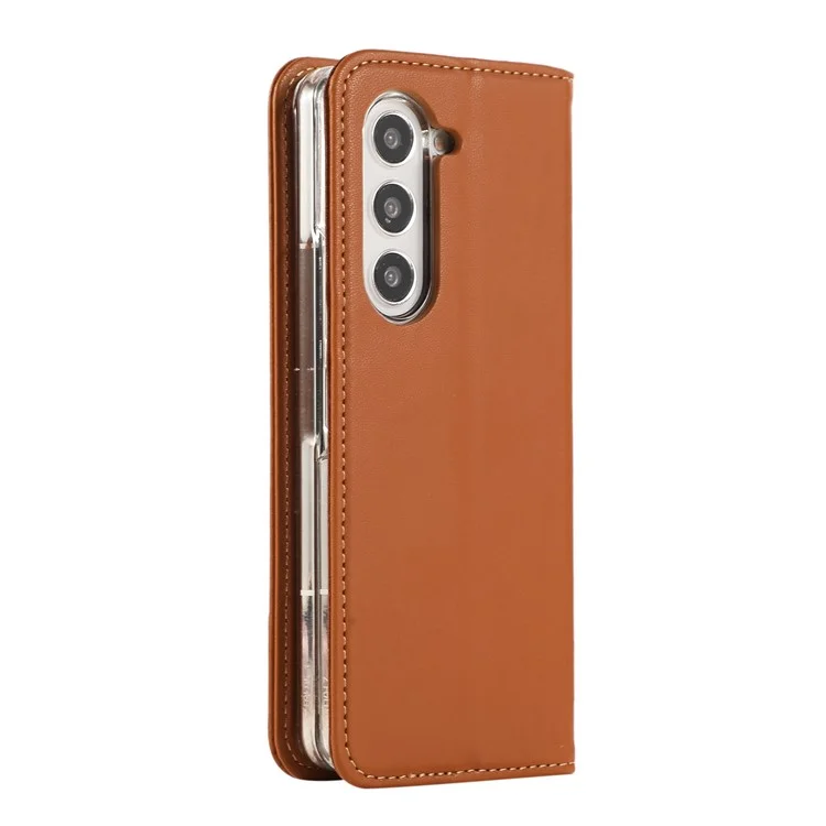 ABEEL pour Samsung Galaxy Z Fold5 5G Étui de support RFID Blocking Leather Phone Cover - Brun