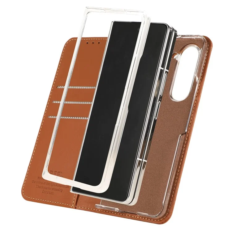 ABEEL pour Samsung Galaxy Z Fold5 5G Étui de support RFID Blocking Leather Phone Cover - Brun
