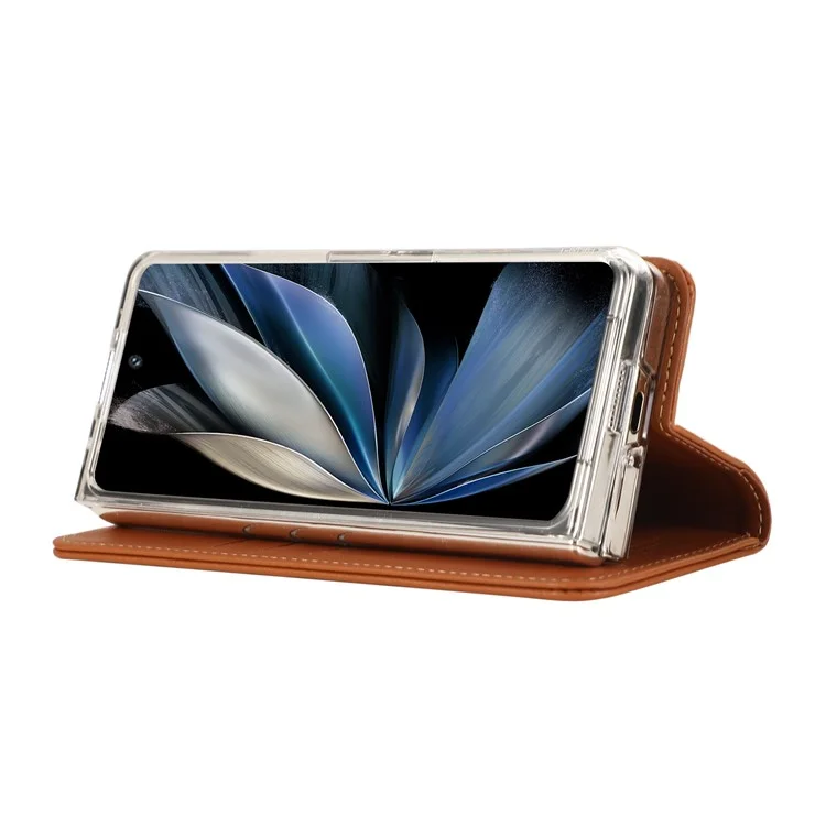 ABEEL pour Samsung Galaxy Z Fold5 5G Étui de support RFID Blocking Leather Phone Cover - Brun