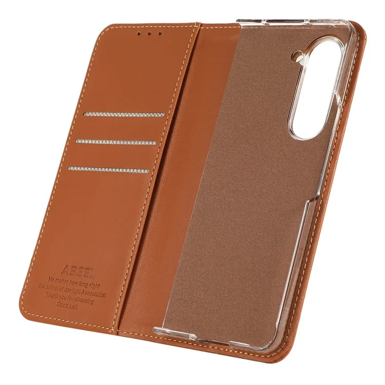 ABEEL pour Samsung Galaxy Z Fold5 5G Étui de support RFID Blocking Leather Phone Cover - Brun