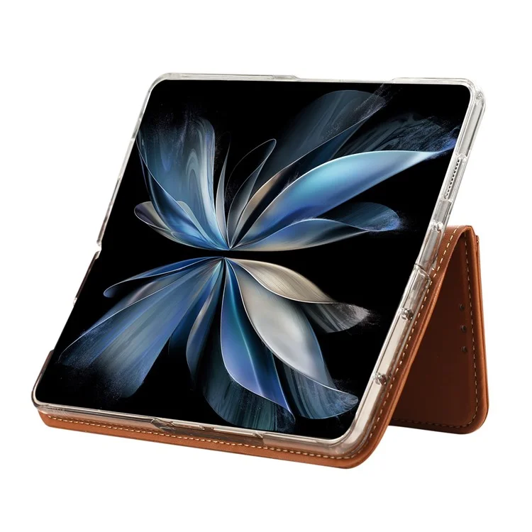 ABEEL pour Samsung Galaxy Z Fold5 5G Étui de support RFID Blocking Leather Phone Cover - Brun
