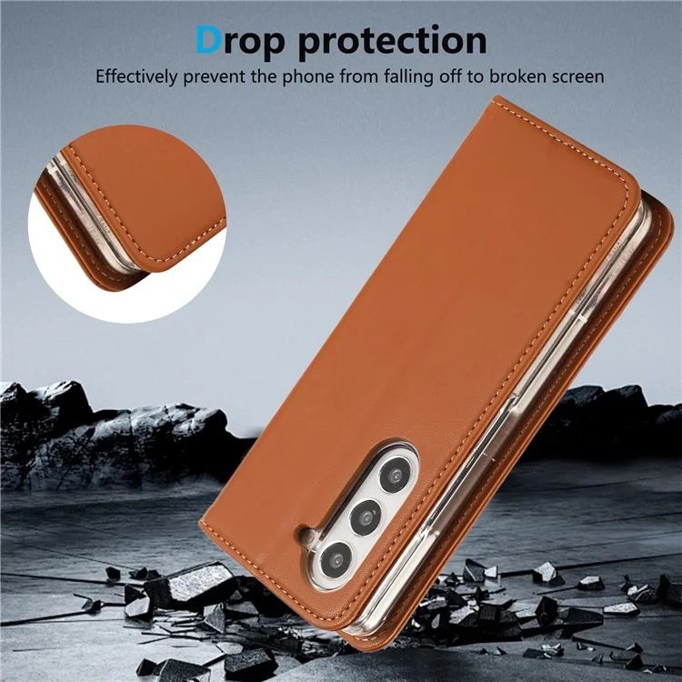 ABEEL pour Samsung Galaxy Z Fold5 5G Étui de support RFID Blocking Leather Phone Cover - Brun