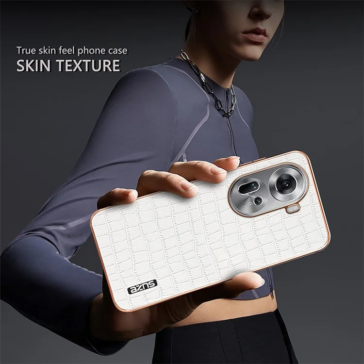 AZNS For Oppo Reno11 5G (Global) Case PU+TPU Phone Cover Electroplating Crocodile Texture - Brown