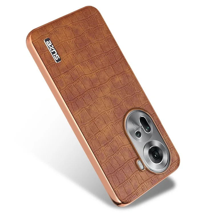 AZNS For Oppo Reno11 5G (Global) Case PU+TPU Phone Cover Electroplating Crocodile Texture - Brown