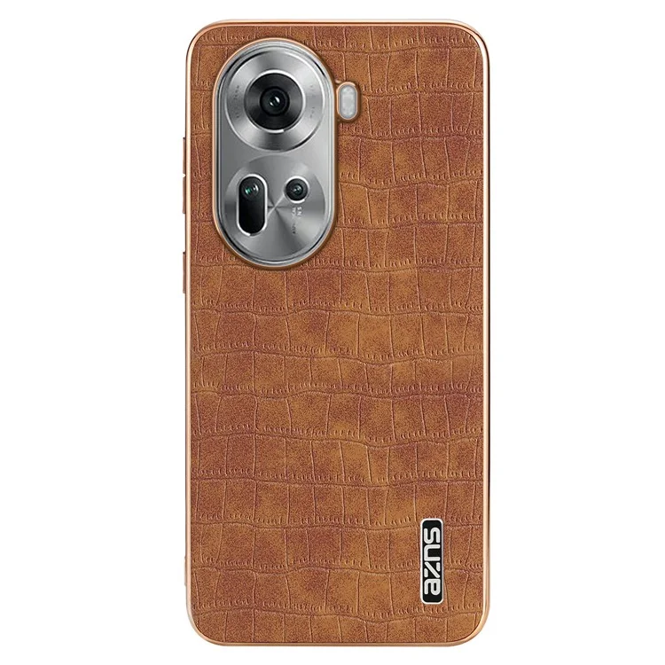 AZNS For Oppo Reno11 5G (Global) Case PU+TPU Phone Cover Electroplating Crocodile Texture - Brown