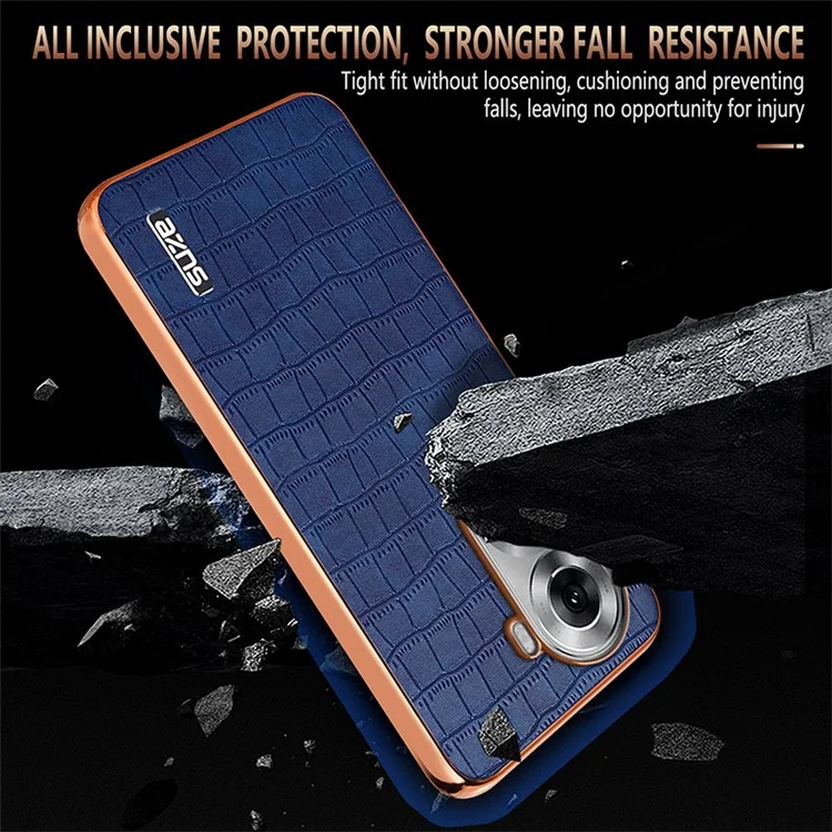 AZNS For Oppo Reno11 5G (Global) Case PU+TPU Phone Cover Electroplating Crocodile Texture - Brown