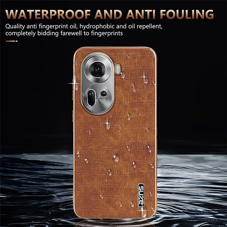 AZNS For Oppo Reno11 5G (Global) Case PU+TPU Phone Cover Electroplating Crocodile Texture - Brown