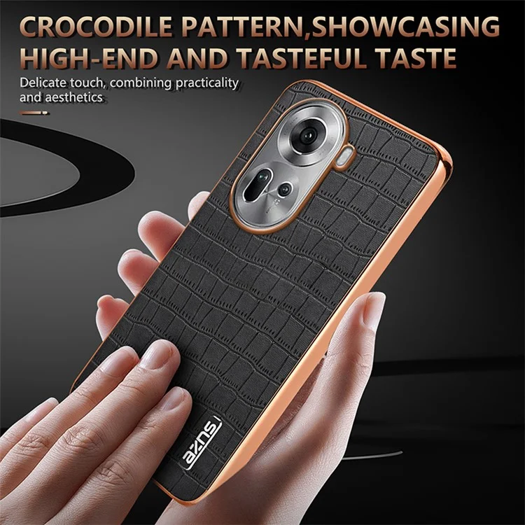 AZNS For Oppo Reno11 5G (Global) Case PU+TPU Phone Cover Electroplating Crocodile Texture - Brown