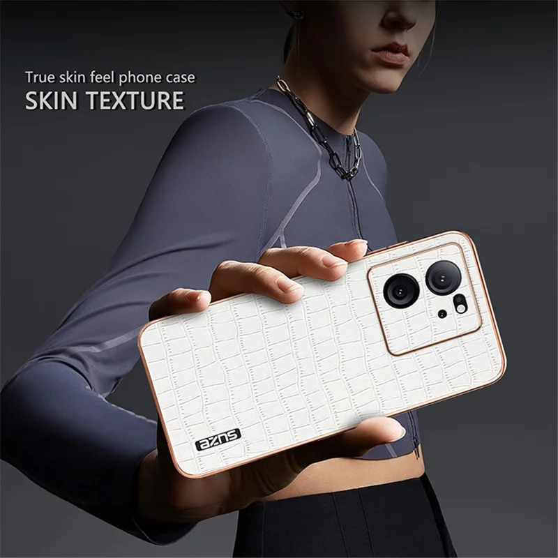 AZNS Para Xiaomi Redmi K60 Ultra / 13T / 13T Pro Case Textura de Crocodilo Eletroplacagem PU+TPU Capa de Telefone - Marrom