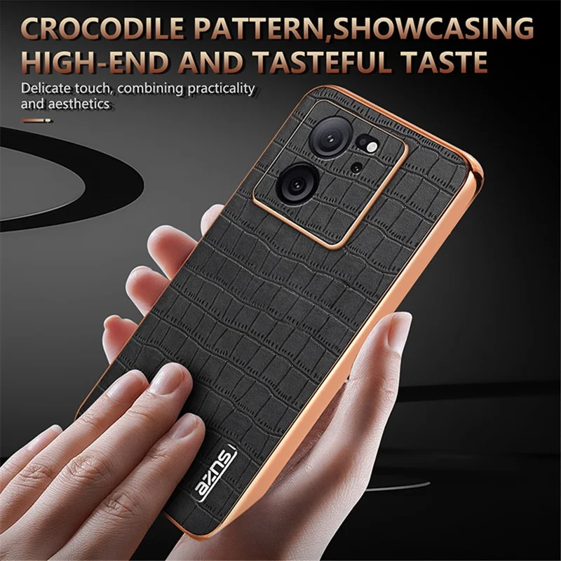 AZNS Para Xiaomi Redmi K60 Ultra / 13T / 13T Pro Case Textura de Crocodilo Eletroplacagem PU+TPU Capa de Telefone - Marrom