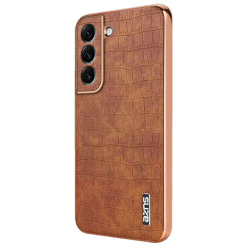 AZNS For Samsung Galaxy S22+ 5G Case Crocodile Texture PU+TPU Anti-Drop Phone Cover - Brown