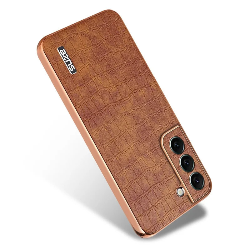 AZNS For Samsung Galaxy S22+ 5G Case Crocodile Texture PU+TPU Anti-Drop Phone Cover - Brown