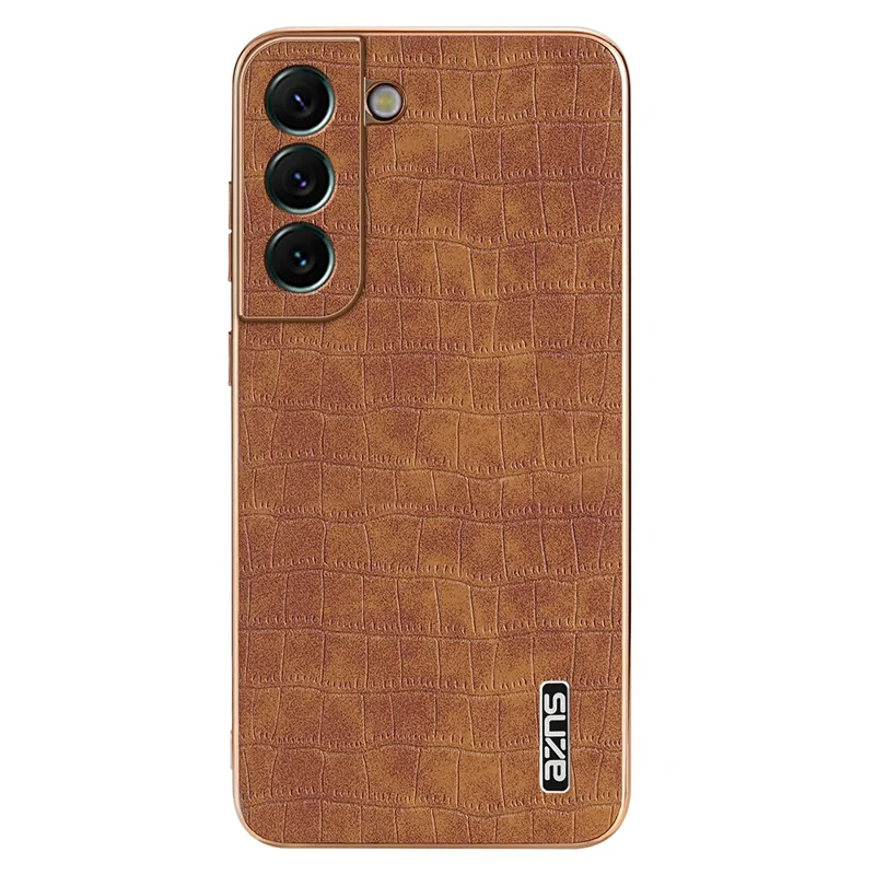 AZNS For Samsung Galaxy S22+ 5G Case Crocodile Texture PU+TPU Anti-Drop Phone Cover - Brown