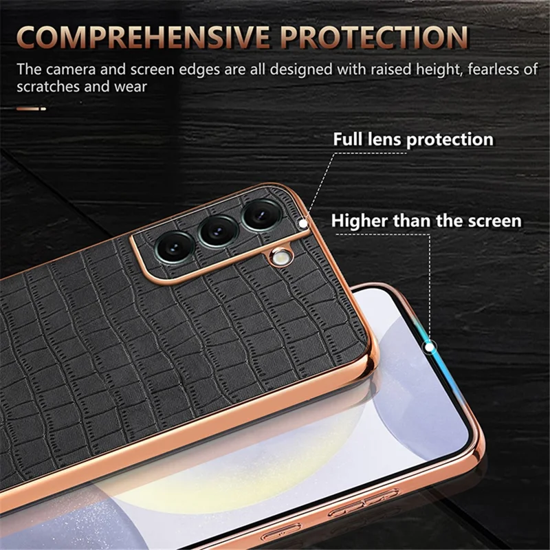 AZNS For Samsung Galaxy S22+ 5G Case Crocodile Texture PU+TPU Anti-Drop Phone Cover - Brown