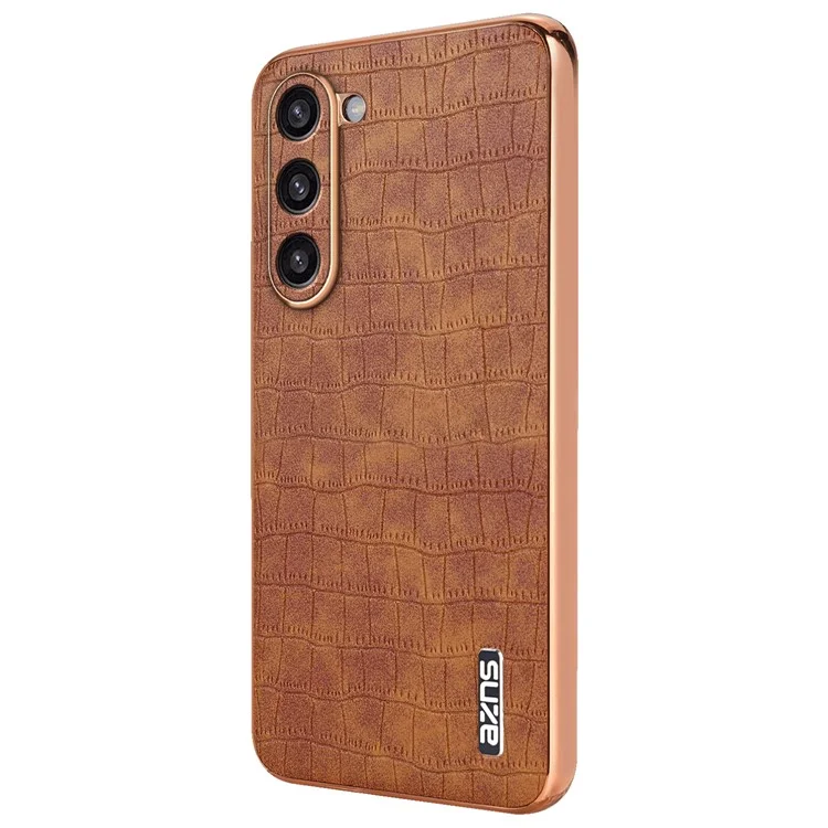 AZNS per Samsung Galaxy S23+ Case Texture di coccodrillo PU+TPU Custodia per telefono Elettrodeposizione - Marrone