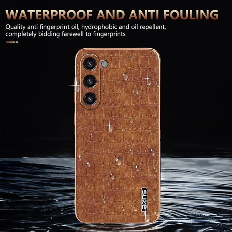 AZNS per Samsung Galaxy S23+ Case Texture di coccodrillo PU+TPU Custodia per telefono Elettrodeposizione - Marrone