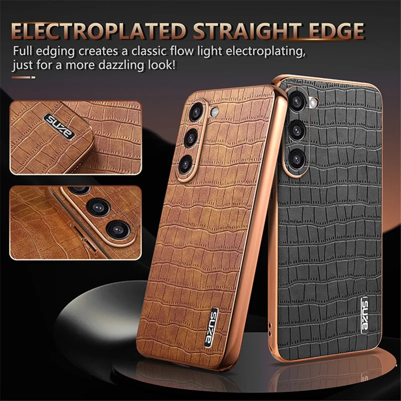 AZNS For Samsung Galaxy S23 Case Crocodile Texture PU+TPU Electroplating Phone Cover - Green