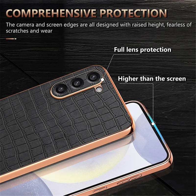 AZNS For Samsung Galaxy S23 Case Crocodile Texture PU+TPU Electroplating Phone Cover - Green