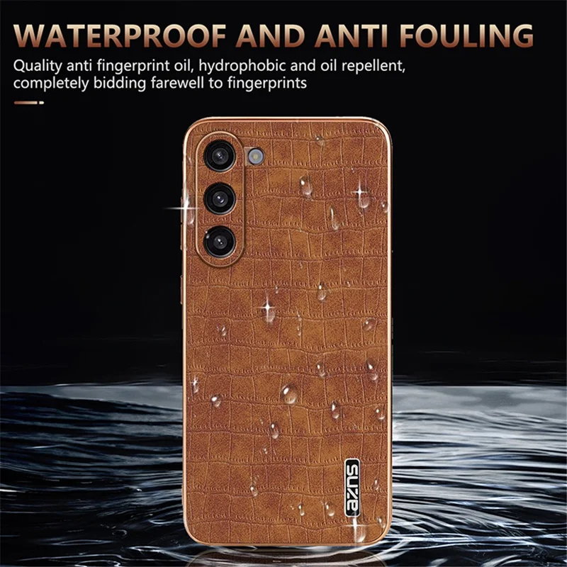 AZNS For Samsung Galaxy S23 Case Crocodile Texture PU+TPU Electroplating Phone Cover - Green