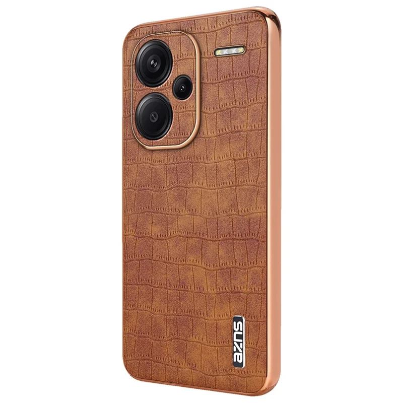 AZNS For Xiaomi Redmi Note 13 Pro+ 5G Electroplating Case Textured PU+TPU Phone Cover - Brown