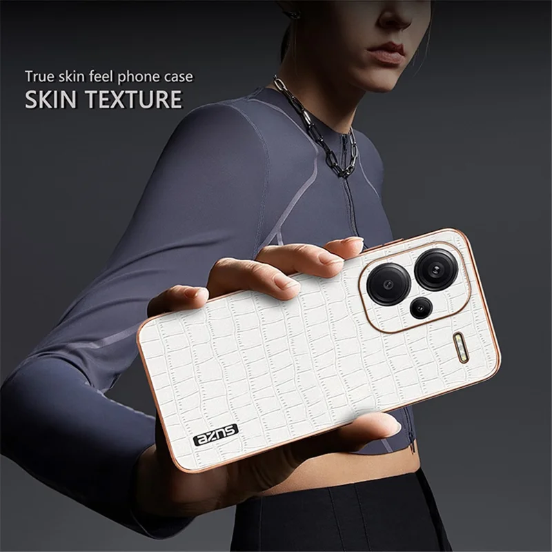 AZNS For Xiaomi Redmi Note 13 Pro+ 5G Electroplating Case Textured PU+TPU Phone Cover - Brown