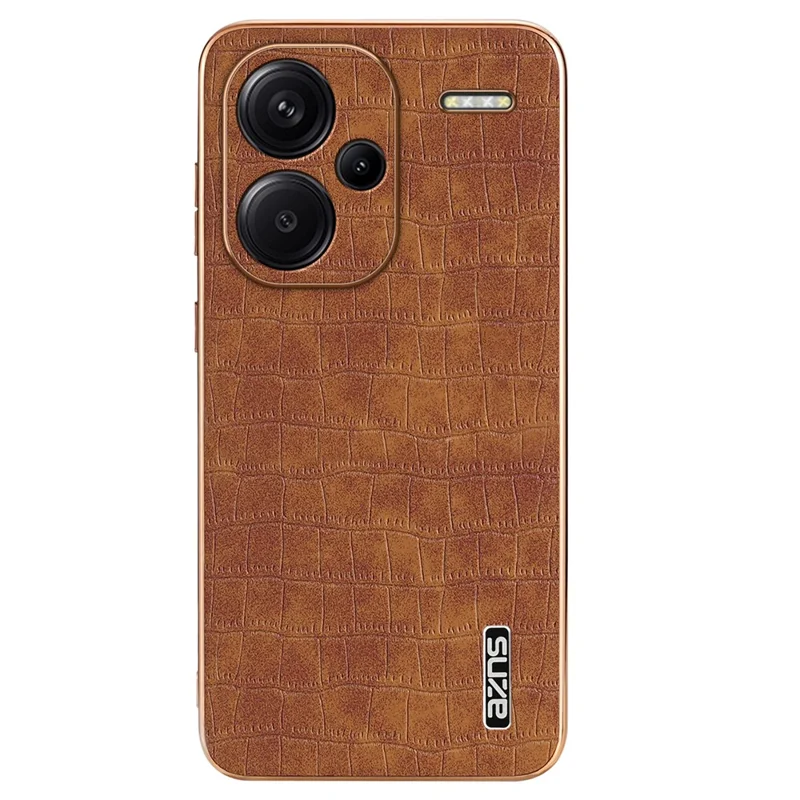 AZNS For Xiaomi Redmi Note 13 Pro+ 5G Electroplating Case Textured PU+TPU Phone Cover - Brown