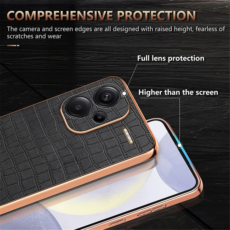 AZNS For Xiaomi Redmi Note 13 Pro+ 5G Electroplating Case Textured PU+TPU Phone Cover - Brown