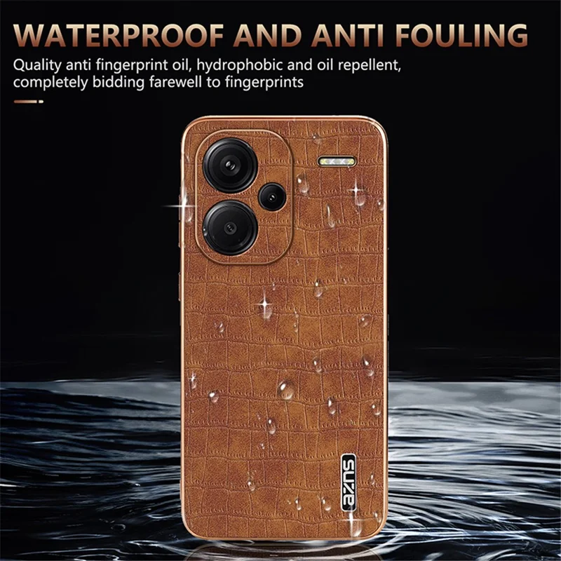 AZNS For Xiaomi Redmi Note 13 Pro+ 5G Electroplating Case Textured PU+TPU Phone Cover - Brown