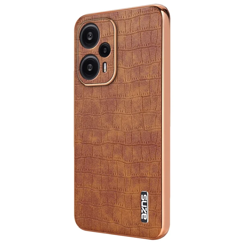 AZNS Per Xiaomi Redmi Note 12 Turbo / Poco F5 5G Custodia Elettroplaccatura PU+TPU Cover Telefonica - Marrone