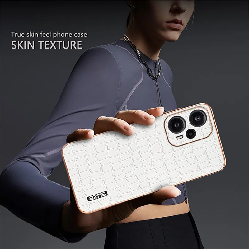 AZNS Per Xiaomi Redmi Note 12 Turbo / Poco F5 5G Custodia Elettroplaccatura PU+TPU Cover Telefonica - Marrone
