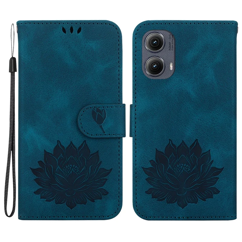 Pour Motorola Edge (2024) 5G Étui portefeuille pour téléphone Lotus Imprimer Étui en cuir debout - Bleu